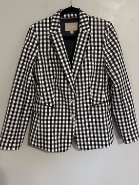 Banana Republic Gingham Blazer 10 Navy White Check Preppy Old Money Cottagecore